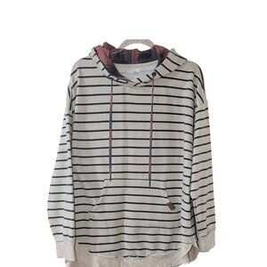 Maurices XL Striped Hoodie Sweatshirt Women’s Cozy Pullover Plaid Hood Casual To